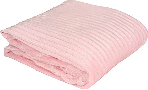 Euromat Flanell Mikrofaserdecke Kuscheldecke Decke Bettüberwurf Streifen 150x200 cm Rosa