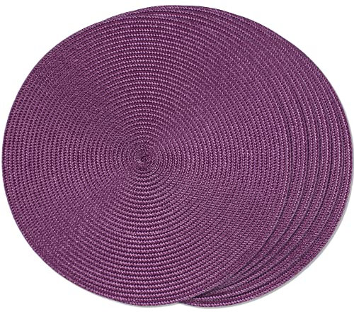 FunWheat, Platzsets, rund, geflochten, für Esstisch, waschbar, rutschfest, 38,1 cm, Violett, 6 Stück, 6 Stück