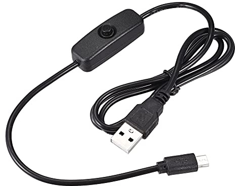 sourcing map USB Cable with ON/Off Switch, USB Male to Micro USB Male Extension Cord 1M Black, for LED Desk Lamp