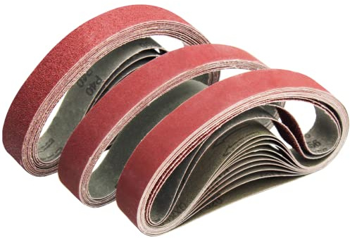 FEIHU Nastri abrasivi 20 x 520 mm, nastro abrasivo 6 x 40/80/120/180/320 per Levigatrice manuale, per levigare, limare, affilare e rimuovere la ruggine (30 PZ)