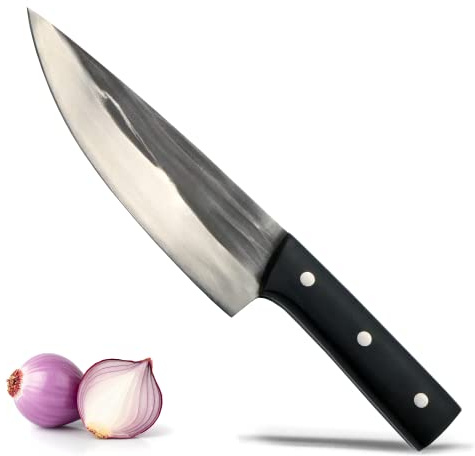Erste Schmiede Handgeschmiedetes Kochmesser Allzweckmesser Extrem Scharfes Küchenmesser 18,6cm Klinge, Outdoor & Indoor