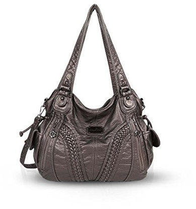NICOLE & DORIS Borsa a Tracolla Multitasche Grande Borse Donna Retrò Borse in Pelle Morbida Borse Tote Bag Casuale Borse a Spalla per Shopping Lavori Viaggiare Grigio Metallo