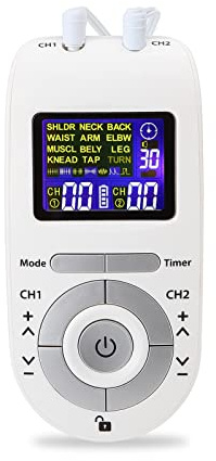 Daoco Dispositivo portátil de Doble Canal TENS y EMS, masajeador de Pulso, Unidad de estimulación Muscular, 12 Modos de Masaje, 40 Niveles de Fuerza, Temporizador Ajustable