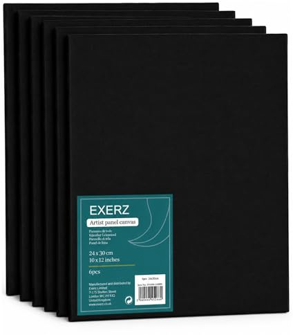 Exerz 24x30cm Malkarton 6er Set Schwarz- Leinwand-Panele 0.3cm dick 280GSM 100% Baumwolle/Weiß - Kunstleinwandtafel für Acrylfarben, Ölfarben - Dreifach Grundiert/Ohne Säure/Mittelkörnig