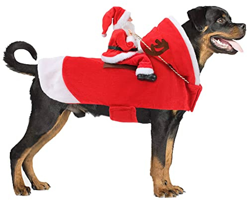 RANYPET Hunde-Weihnachtskostüm, Weihnachtsmann auf Rentier, Klassisch Rot