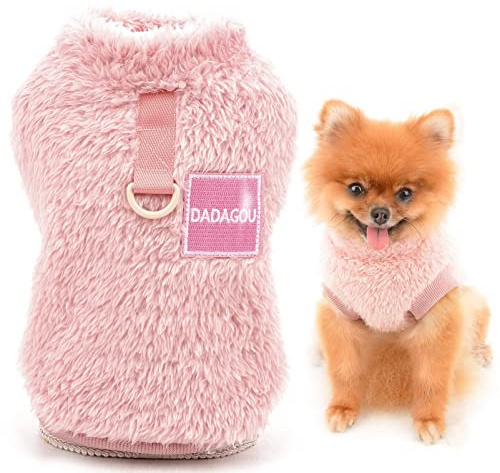 SMALLLEE_LUCKY_STORE Pull en Polaire Sherpa pour Animal Domestique Col roulé Pull avec Anneau en D pour Petits Chiens Chats, Chiots Yorkshire Chihuahua vêtements Chauds, Rose, S