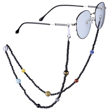 Nupuyai 9 Planeten Stein Perlen Brillenkette Damen und Herren Kristall Sonnenbrillenkette Gesichtsmaske Kette Edelstein Brillenband Brillenkordel Brillenhalter für Lesebrillen, Myopiebrille