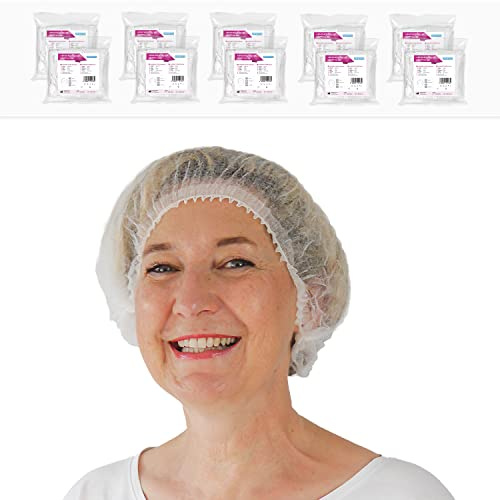 ARNOMED® Einweg Haarnetz, Einweghauben Kopf, Haube für OP, Gastronomie & Hygiene, Haarhaube Einweg, Einweg Kopfhaube, Netz für Haare, Klipphauben, Haarschutzhaube Stoff, M - 52 CM, Weiß, 1000x Stück