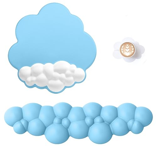ATTACK SHARK Cloud Poggiapolsi Mouse Tappetino Sottobicchiere, Blu/Bianco | Supporto Ergonomico per il Polso della Tastiera, Base Antiscivolo, Comodo per Giocare e Digitare, Accessorio da Scrivania
