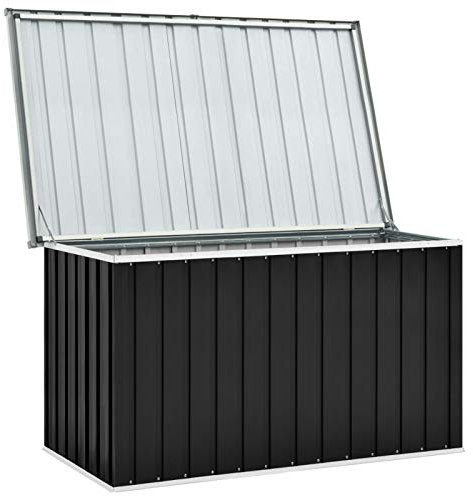 Yolola Gartenbox Metall Aufbewahrungsbox Wasserdicht Gartenbox Anthrazit Gartentruhe Kissenbox Gartenbox Aufbewahrung Wasserdicht Gartenkiste Metall Aufbewahrungskiste 149 x 99 x 93 cm