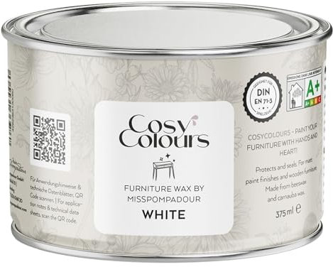 MissPompadour Wachs weiß für Möbel 375ml - Holzwachs, Möbelwachs Innen - Holzpflege, Möbelpolitur aus Bienenwachs & Carnaubawachs - Versiegelung für Kreidefarbe für Möbel - Made in Germany