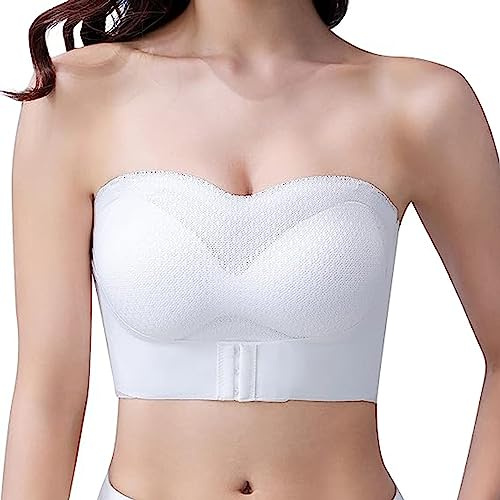 Oaiyeie Strapless Bras for Women,Full Support Non-Slip Convertible Bandeau Bra, Women Push up Bandeau Bra (White,4XL)