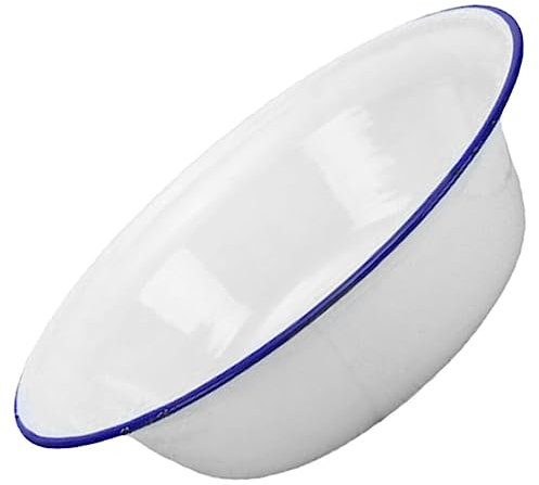 Luxshiny Enamel Round Pie Dish Enamelware Mixing Bowl White Enamelware Mixing Bowl for Soup, Salad, Vegetables, Classic Design with Rolled Rim 22.00X22.00X6.90CM