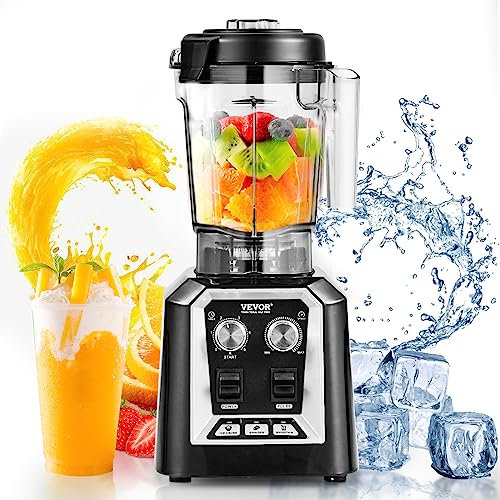 VEVOR Mixeur Professionnel de Comptoir, Blender Électrique avec Bol en Verre de 2 L, Mélangeur 3 Fonctions en Acier Inoxydable, pour Boissons Glacées, Milk-shakes, Smoothies, Peree, Glace Pilée, Noir