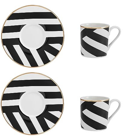 Mikasa Luxe Deco Set con tazza da espresso e piattino in porcellana, 2x tazze e piattini con stampa geometrica, tazze da caffè da 100 ml - Confezione regalo e lavabile in lavastoviglie