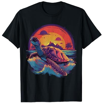 Synthwave Style Turtle Ocean Adventure per alberi di prugne da spiaggia Maglietta