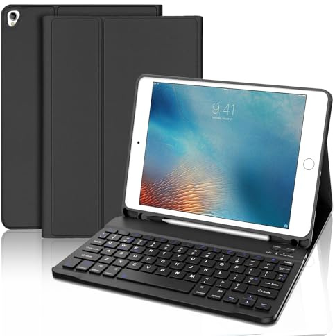 JADEMALL Keyboard Case for iPad 9.7 Inch 6th/5th Generation 2018/2017, Wireless Bluetooth Detachable Keyboard, Slim Protective Cover with Pencil holder for iPad Air 2/Air 1/Pro 9.7 inch, Black