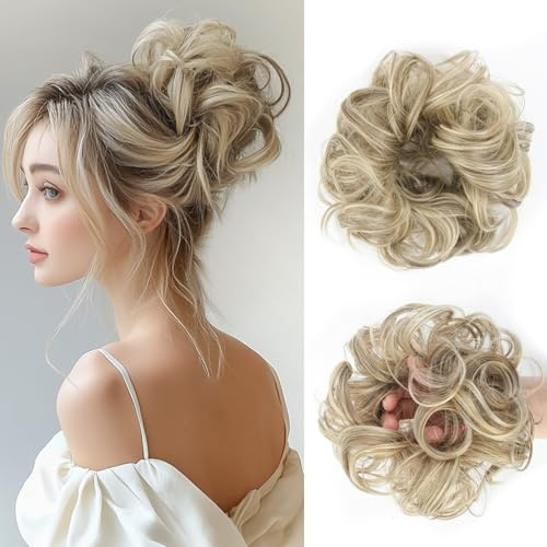Vlasy Messy Bun Hair Piece for Women,Curly Wavy Hair Scrunchies Bun Extensions Hairpieces,Synthetic Hair Chignons Accessories Updo for Girls(18/22#,35g)