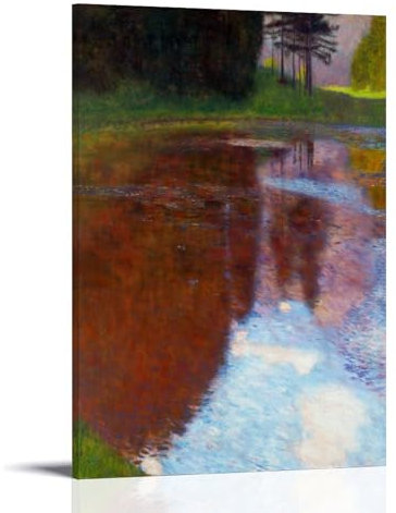 Gustav Klimt Poster Ruhiger Teich, gemalt von Gustav Klimt im Jahr 1899, Leinwanddruck, Kunstposter, Rahmen, 30 x 45 cm