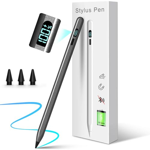 Mixoo Stylus Pen für iPad 2018-2026, Akkuanzeige, 11 Std. Laufzeit, | Handflächenablehnung/Neigungssensitivität, magnetischer Stift für Apple iPad 6–10/A16, Pro M4 11/12,9, Mini 5–7, Air 3–5