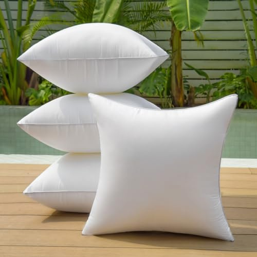 QSWRD 45x45 cm Outdoor Kissen Wasserfest Kissenfüllung 4er Set wasserdichte Quadratisch Innenkissen Sofakissen Kopfkissen Zierkissen 18x18 Zoll Weiß Wetterfest Dekokissen Cushion für Bett Auto Garten