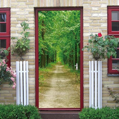 Generic Türtapete Selbstklebend 3D Waldweg 80 x 200 cm, Kreativ, PVC, Türposter, Wandaufkleber, 2 Stück, Natur, Indoor