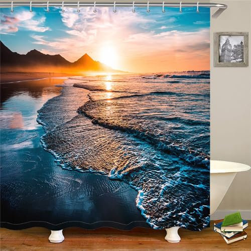 Duschvorhang Blaue Landschaft Duschvorhang Stoff Polyester Badevorhang Shower Curtains Antischimmel Duschvorhang Wasserdicht Duschvorhänge Duschvorhang 240x200 mit 12 Duschvorhangringen
