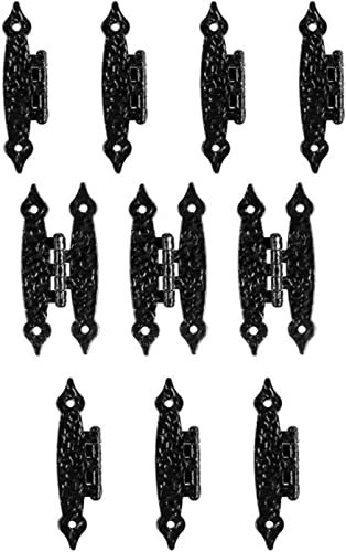 Klappbare Scharniere aus Stahl, Reparaturplatte, verdeckt, schweres T-Scharnier, Türscharniere, 10-teiliges schwarzes antikes Eisen-H-Schrankscharnier, Holzgehäuse-Verschluss, Schnallenverschluss, V