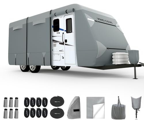 Wohnmobilabdeckung Reiseanhänger Abdeckplane, 7-lagige Dach Camper-Abdeckung, wasserdichte Wohnwagen Abdeckung mit extra Winddichte Gurten, grau, (für 4,8 m-5,5 m)