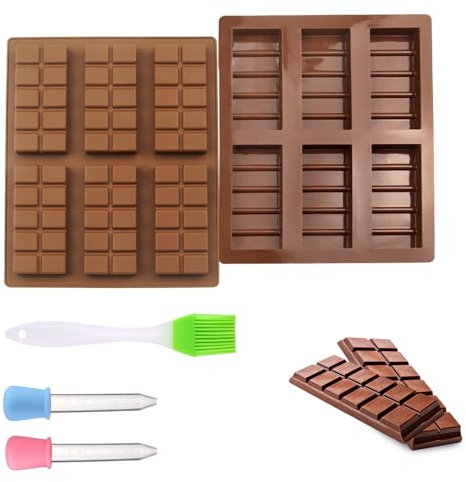 OMIGA 2 Piezas Molde Chocolate Molde de Silicona Antiadherente 6 Cámaras + 1 Raspador + 2 Goteros Molde para Chocolate para Chocolate Hielo Dulces Caramelos y Barras Energéticas