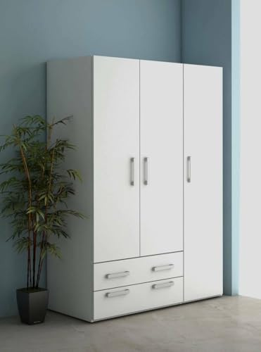 Dmora - Kleiderschrank 3 Türen Batan, Schlafzimmermöbel, Begehbarer Kleiderschrank mit Türen, Garderobe, Made in Italy, 120x52h170 cm, Weiß