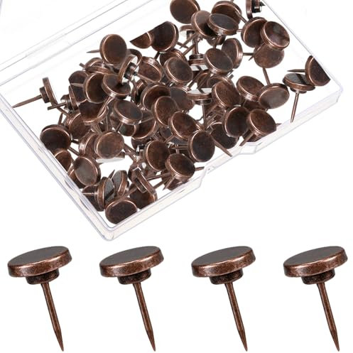 Shimeyao 30 Pcs Vintage Push Pins, Large Metal Thumb Tacks for Picture Photo Hanging, Wall Pins for Board Posters Bulletin Maps, Wall Tack for Office Home Decorative(Red Bronze)