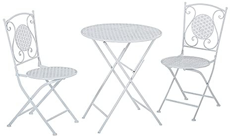 CCKUHN Klapptische und -stühle, Couchtisch aus Schmiedeeisen für den Außenbereich, tragbarer Kleiner runder Tisch im europäischen Retro-Stil für Balkon/Terrasse/Garten (A)