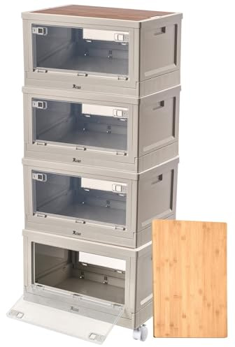 Xcase Klappboxen: 4er-Set Camping-Aufbewahrungsboxen, falt- & stapelbar, MDF-Ablage, 55l (Camping Kisten, Aufbewahrungskisten, Schuhe)
