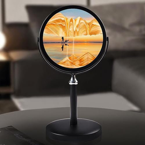 MYBSXKEOZ Sablier Decoratif 3D Cadre Sablier Mouvant en Verre Rond, Art De Sable Image Dynamique,Peinture De Sable Qui Coule,Cadre Sablier en Verre Rond pour Décoration La Maison Bureau(B)