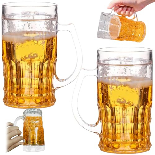 2pcs à bière tasse, fausse tasse de bière, 450 ml double couche drôle de bière de bière ps plastique fausse tasses à bière double avec poignées mezzanine modèle bière stein pour bar boissons, fa