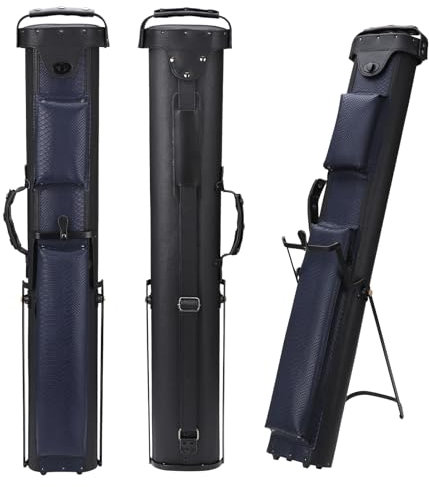 Oztwel 2 x 4 Billardqueue-Koffer, harter Billardqueue-Koffer mit Ständer, Billard-Zubehör, hält 2 Queue-Butt und 4 Queue-Schäfte (schwarz + blau)