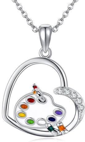 VENACOLY Artist Necklace Sterling Silver Paint Palette and Brush Pendant Art Mother's Day Jewellery for Women Mum