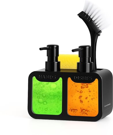 Innoteck Kitchen Soap Dispenser Set, Dual Pump Sink Organiser, 2 x 350ml | Hand Soap Dispenser, Washing Up Liquid Dispenser, Sponge Holder & Drip Tray