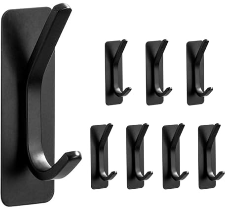 QYRDBGY Haken selbstklebend, 8 Stück Edelstahl Klebehaken Extra Stark Platzsparende Klebehaken Selbstklebende Kleiderhaken aus Edelstahl für Schlafzimmer Küche Badezimmer (Schwarz)