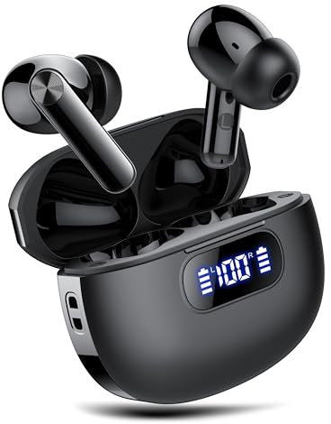 Auriculares Inalambricos Bluetooth, Bluetooth 5.3 con 4 micrófonos de cancelación de Ruido ENC, HiFi Estéreo, 48H Reproducción Cascos Inalambricos con Pantalla LED, IP7 Impermeable, Ajuste Cómodo