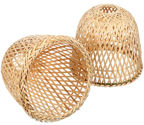 DIYEAH Cache Ampoule en Bambou Tressé Rustique, Abat-jour Simple et Stable, Facile à Installer, pour Lampe de Plafond et Lampe Suspendue, Lot de 2 Pièces