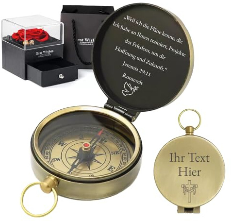 Kompass Personalisiert Kompass Outdoor Kompass mit Gravur Textname Wasserdicht Compass für Kommunion Religiöse Taufe Geschenk