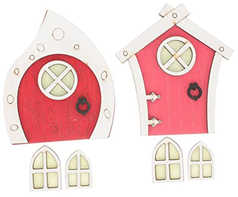 LIOOBO 2sätze Holz Feentür Für Garten Dekoration Miniatur Tür Und Fenster Für Märchenhaus Im Freien Langlebige Holzdeko Für Fantasievolle Gartenlandschaften