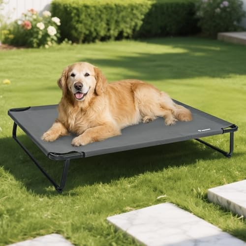 ABCPET Kühlendes erhöhtes Hundebett, erhöhtes Outdoor-Hundebett, wasserdicht, Haustierbett, stabil und einfach zu montieren, Teslin-Stoff mit 1,2 mm dickem Eisenrahmen, atmungsaktiv, ultrastabil, Grau
