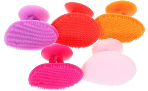 Herzförmige Silikon Kinderhaarbürste 5 Stück-pack Doppelseitig für Babybad | Schnelltrocknend und Leicht Verstaubar, Sanfte Anwendung fürs Gesicht, Kompakte Form für Shampoo Zufällige Farbe