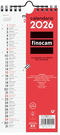 Finocam - Väggkalender 2026 månadslayout januari - december 2026 12 månader | 2026 kalender per anteckningar | månadsplanerare neutral - italiensk, skrivvägg, lång S - 110 x 235 mm