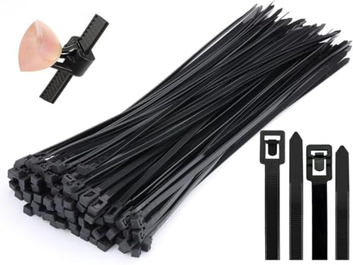 Lyaor 100 Stück Kabelbinder Schwarz Set 4.8x300mm Wiederverschließbar Wiederverwendbare Kabelbinder UV Beständig für Familie Werkstatt Garten Kabelmanagement