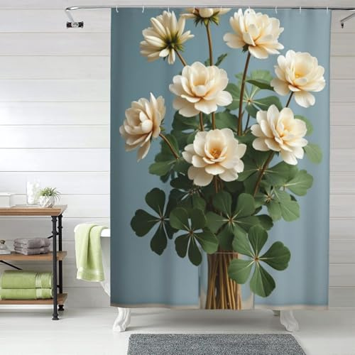 TZTTZT Cortina de ducha realista con estampado blanco de dalia n.º 15, cortinas de ducha de tela gruesa y resistente para baño, lavable a máquina, 60 x 72 pulgadas
