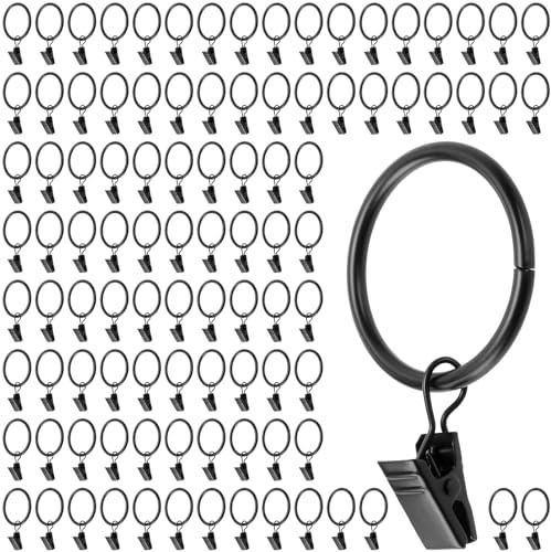 SYUTBOU 100 Stück Gardinenringe mit Clips, 35mm Schwarz Vorhangringe mit Klammern, Metall Vorhang Ringe für Vorhänge, Gardinen, Schlafzimmer